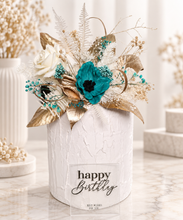 Load image into Gallery viewer, Emerald anemone, gold & neutral Happy Birthday floral cake topper
