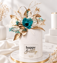 Load image into Gallery viewer, Emerald anemone, gold & neutral Happy Birthday floral cake topper