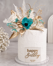 Load image into Gallery viewer, Emerald anemone, gold & neutral Happy Birthday floral cake topper