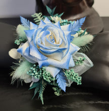 Load image into Gallery viewer, Everlasting flowers school formal / prom corsage – mint, white & blue