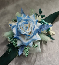Load image into Gallery viewer, Everlasting flowers school formal / prom corsage – mint, white & blue