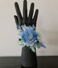 Load image into Gallery viewer, Everlasting flowers school formal / prom corsage & buttonhole – mint, white & blue