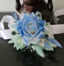 Load image into Gallery viewer, Everlasting flowers school formal / prom corsage & buttonhole – mint, white & blue