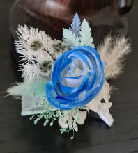 Load image into Gallery viewer, Everlasting flowers school formal / prom corsage & buttonhole – mint, white & blue