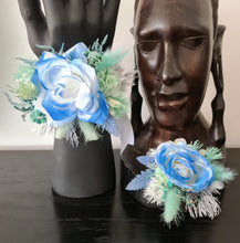 Load image into Gallery viewer, Mint, white & blue School formal / prom Corsage & buttonhole set