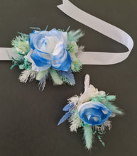 Load image into Gallery viewer, Mint, white & blue School formal / prom Corsage & buttonhole set