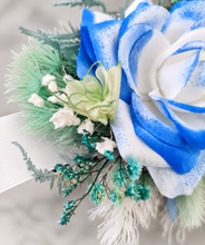 Load image into Gallery viewer, Mint, white & blue School formal / prom Corsage & buttonhole set