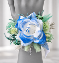 Load image into Gallery viewer, Mint, white & blue School formal / prom Corsage & buttonhole set