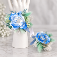 Load image into Gallery viewer, Mint, white & blue School formal / prom Corsage & buttonhole set