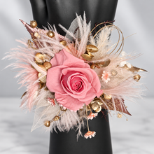 Load image into Gallery viewer, Mini preserved rose peach/pink School formal / prom Corsage & buttonhole set