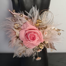 Load image into Gallery viewer, Mini preserved rose peach/pink School formal / prom Corsage & buttonhole set