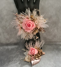 Load image into Gallery viewer, Mini preserved rose peach/pink School formal / prom Corsage & buttonhole set