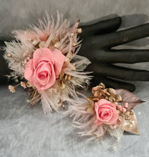 Load image into Gallery viewer, Mini preserved rose peach/pink School formal / prom Corsage & buttonhole set