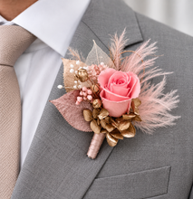 Load image into Gallery viewer, Mini preserved rose peach/pink School formal / prom Corsage & buttonhole set