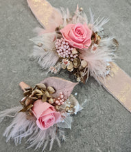 Load image into Gallery viewer, Mini preserved rose peach/pink School formal / prom Corsage & buttonhole set