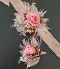 Load image into Gallery viewer, Mini preserved rose peach/pink School formal / prom Corsage & buttonhole set