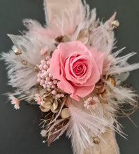 Load image into Gallery viewer, Mini preserved rose peach/pink School formal / prom Corsage & buttonhole set