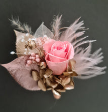Load image into Gallery viewer, Mini preserved rose peach/pink School formal / prom Corsage & buttonhole set