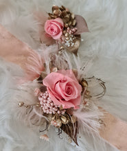 Load image into Gallery viewer, Mini preserved rose peach/pink School formal / prom Corsage & buttonhole set