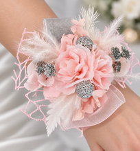 Load image into Gallery viewer, Everlasting flowers school formal / prom / wedding corsage pink & silver beads