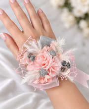 Load image into Gallery viewer, Everlasting flowers school formal / prom / wedding corsage pink & silver beads