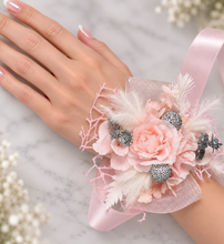 Load image into Gallery viewer, Everlasting flowers school formal / prom / wedding corsage pink & silver beads