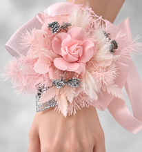 Load image into Gallery viewer, Everlasting flowers school formal / prom / wedding corsage pink & silver glitter
