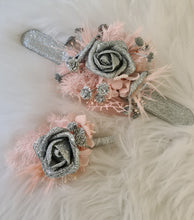 Load image into Gallery viewer, Everlasting flowers school formal / prom corsage & buttonhole set - pink & silver bling