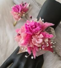 Load image into Gallery viewer, Hot Pink school formal / prom set - bangle corsage, buttonhole & hair pin