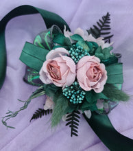 Load image into Gallery viewer, Emerald green & blush pink school formal / prom wedding corsage