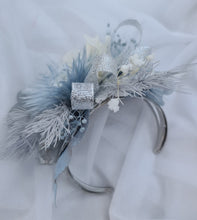 Load image into Gallery viewer, Soft blue & neutral preserved flowers silver bangle corsage – school formal / prom