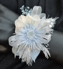 Load image into Gallery viewer, Soft blue & neutral preserved flowers silver bangle corsage – school formal / prom