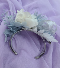 Load image into Gallery viewer, Soft blue & neutral preserved flowers silver bangle corsage – school formal / prom