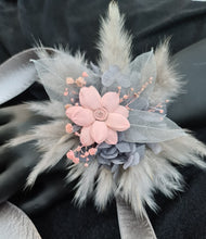 Load image into Gallery viewer, Super fluffy grey & blush pink everlasting flowers – school formal / prom corsage