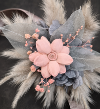 Load image into Gallery viewer, Super fluffy grey & blush pink everlasting flowers – school formal / prom corsage