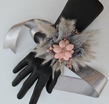 Load image into Gallery viewer, Super fluffy grey & blush pink everlasting flowers – school formal / prom corsage