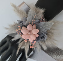 Load image into Gallery viewer, Super fluffy grey & blush pink everlasting flowers – school formal / prom corsage