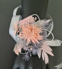 Load image into Gallery viewer, Sparkling grey, silver & blush everlasting flowers – school formal / prom corsage