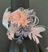 Load image into Gallery viewer, Sparkling grey, silver & blush everlasting flowers – school formal / prom corsage