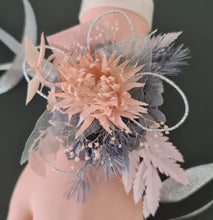 Load image into Gallery viewer, Sparkling grey, silver & blush everlasting flowers – school formal / prom corsage
