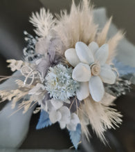 Load image into Gallery viewer, Soft blue grey & silver everlasting flowers school formal / prom / graduation corsage