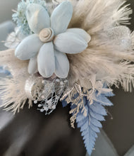 Load image into Gallery viewer, Soft blue grey & silver everlasting flowers school formal / prom / graduation corsage