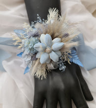 Load image into Gallery viewer, Soft blue grey & silver everlasting flowers school formal / prom / graduation corsage