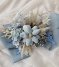 Load image into Gallery viewer, Soft blue grey & silver everlasting flowers school formal / prom / graduation corsage