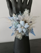 Load image into Gallery viewer, Soft blue grey & silver everlasting flowers school formal / prom / graduation corsage