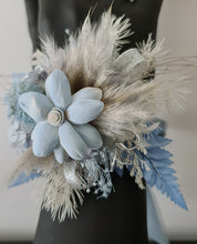 Load image into Gallery viewer, Soft blue grey & silver everlasting flowers school formal / prom / graduation corsage