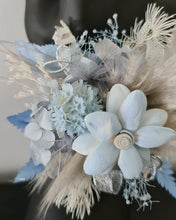 Load image into Gallery viewer, Soft blue grey & silver everlasting flowers school formal / prom / graduation corsage
