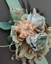 Load image into Gallery viewer, Antique gold & green everlasting flowers corsage – school formal, prom, wedding