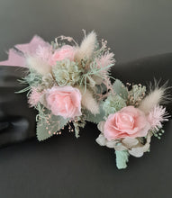 Load image into Gallery viewer, School formal set - corsage & buttonhole in sage, olive green & blush colours