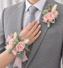 Load image into Gallery viewer, School formal set - corsage & buttonhole in sage, olive green & blush colours